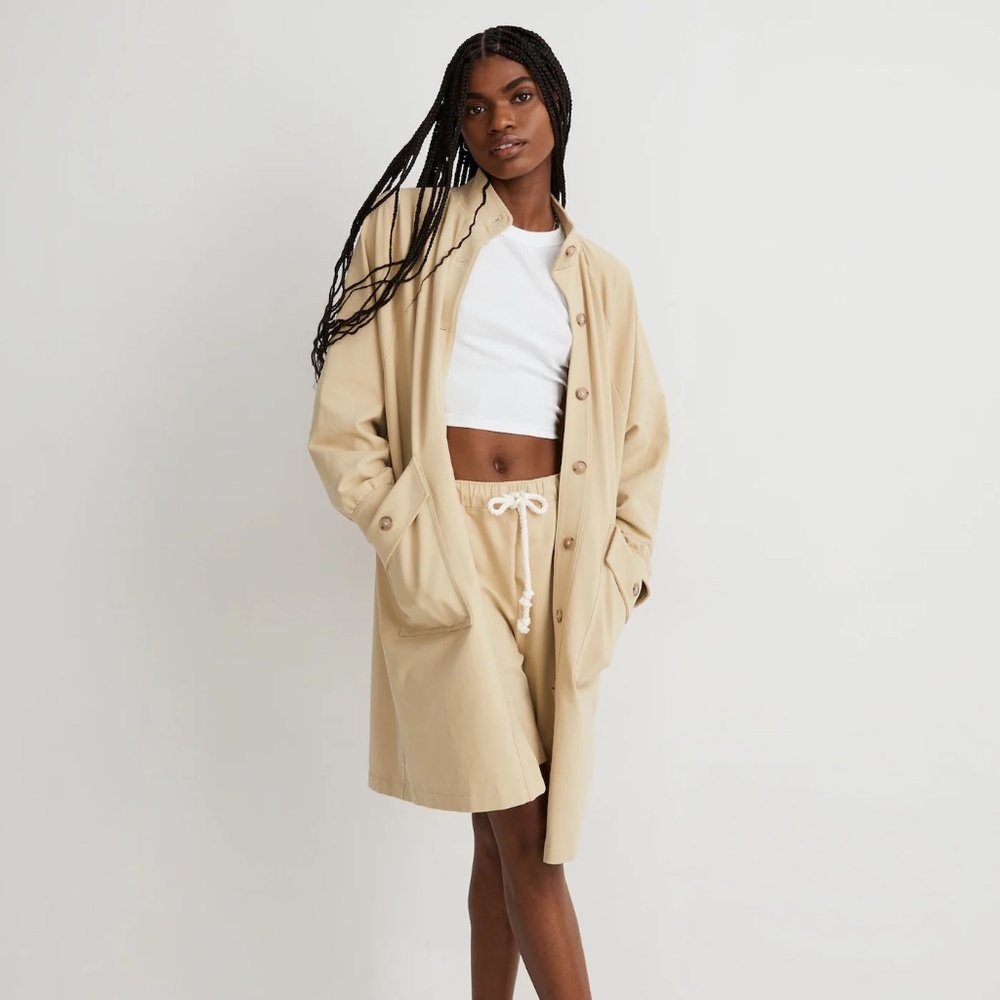 NWT Madewell Structured Terry Longline Coat & Pull On Shorts - sz L Pale Lichen